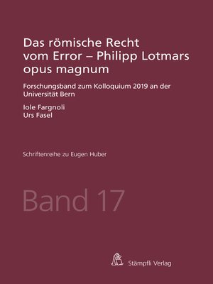 cover image of Das römische Recht vom Error--Philipp Lotmars opus magnum